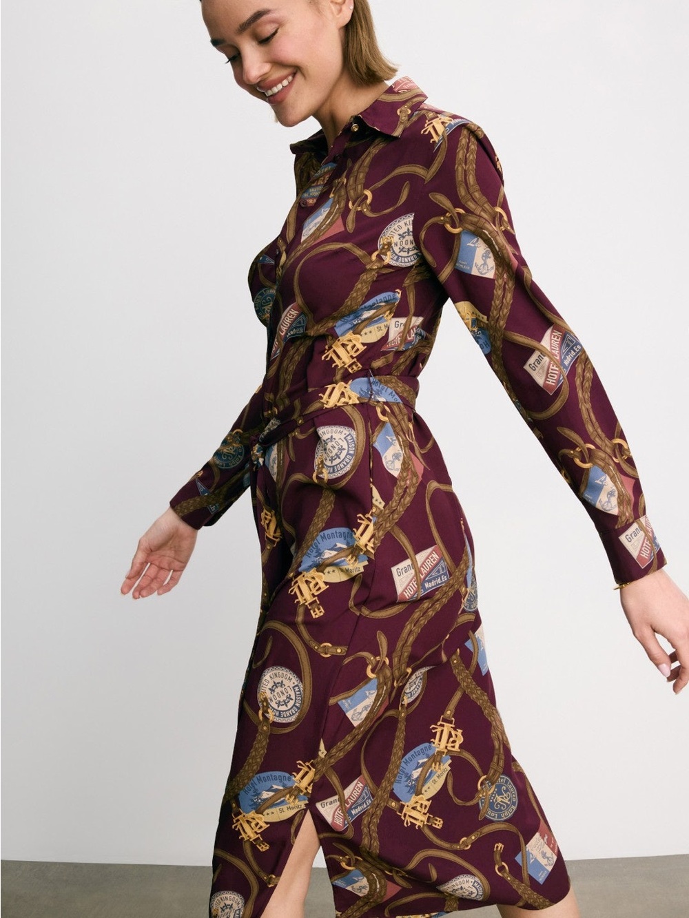 Ralph Lauren Women Burgundy Wine Travel Equestrian Plus Fayella Shirt Dress NWT - Picture 3 of 6